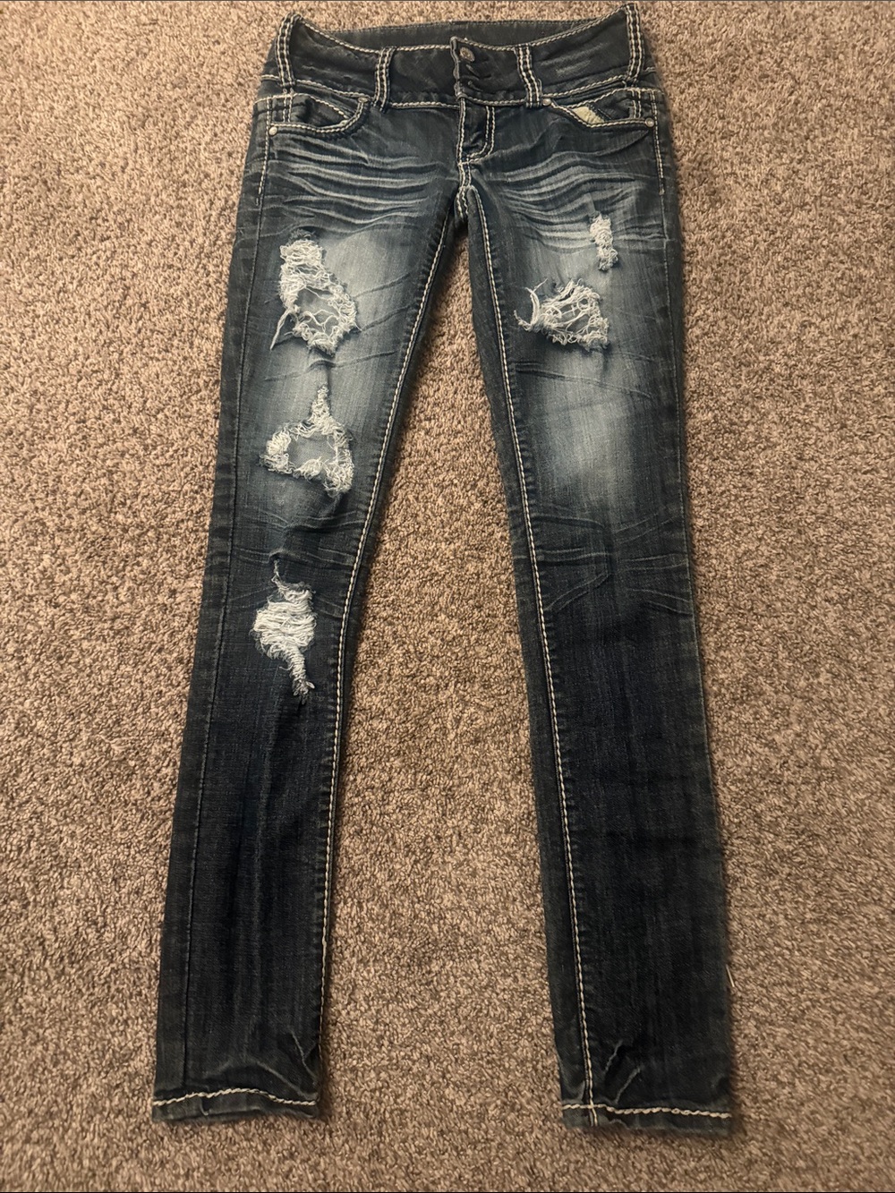 Almost Famous Dark Wash Distressed Skinny Jeans